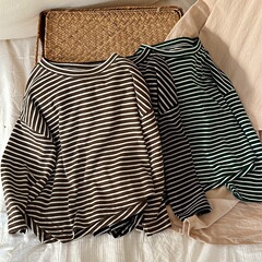 Jiaye Tongpin 2024 Children's Spring Striped Long-Sleeved Base Shirt Irregular Round-Neck Top T-Shirt Inner Wear