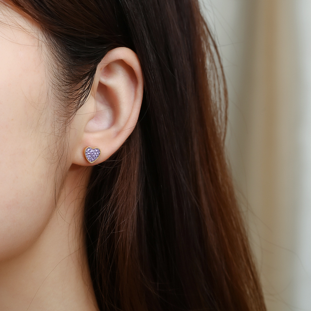 Fashion Heart Shape Titanium Steel Inlay Rhinestones Ear Studs 1 Pair