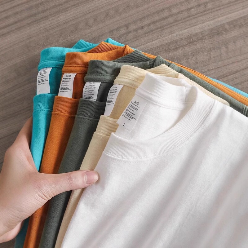 American-Style 300g Heavyweight Short-Sleeved T-Shirt for Men, Summer Solid White T-Shirt, Pure Cotton Round Neck Half-Sleeved Base Shirt for Men and Women