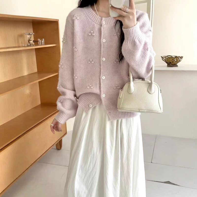 重工设计高级感手工立体花朵针织开衫上衣女2025秋季新款毛衣外套|undefined