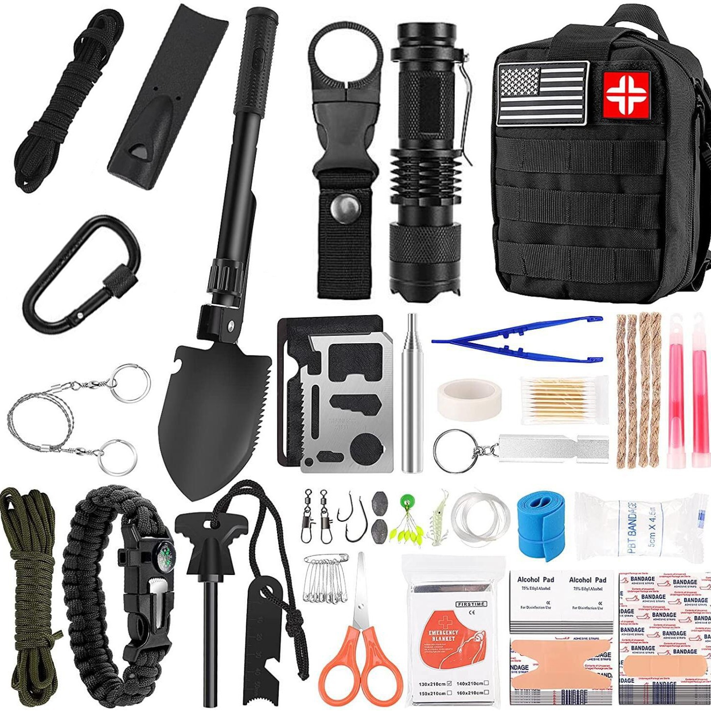 Amazon 142 piezas al aire libre equipo de camping herramienta de supervivencia traje de emergencia Kit de supervivencia multifuncional producto de supervivencia