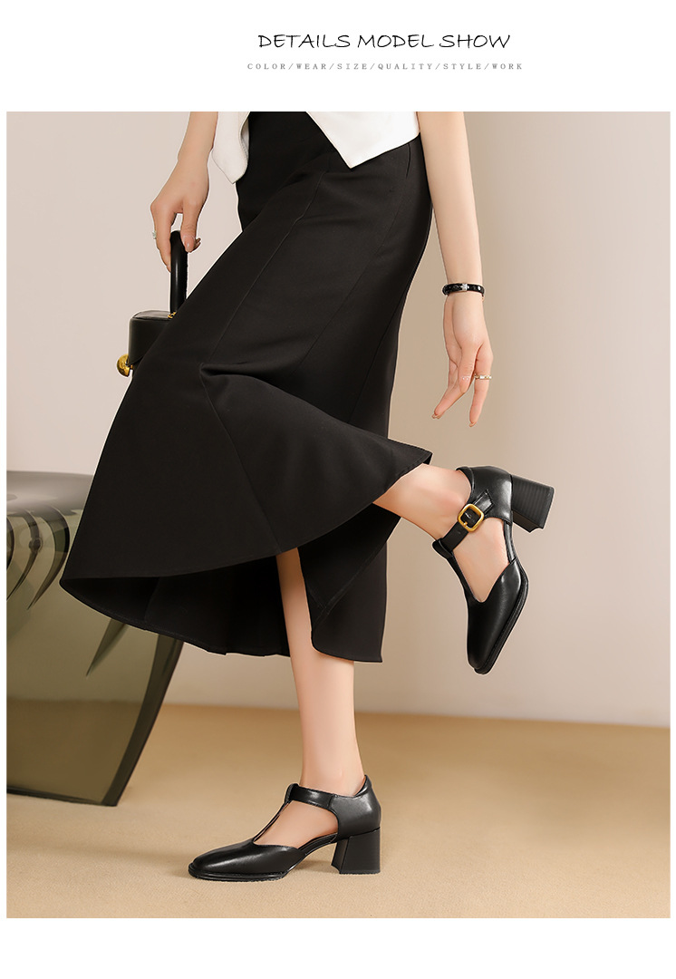 Sandal nữ quai chữ T đầu vuông hở mũi đế bệt — Màu nâu chi tiết 12