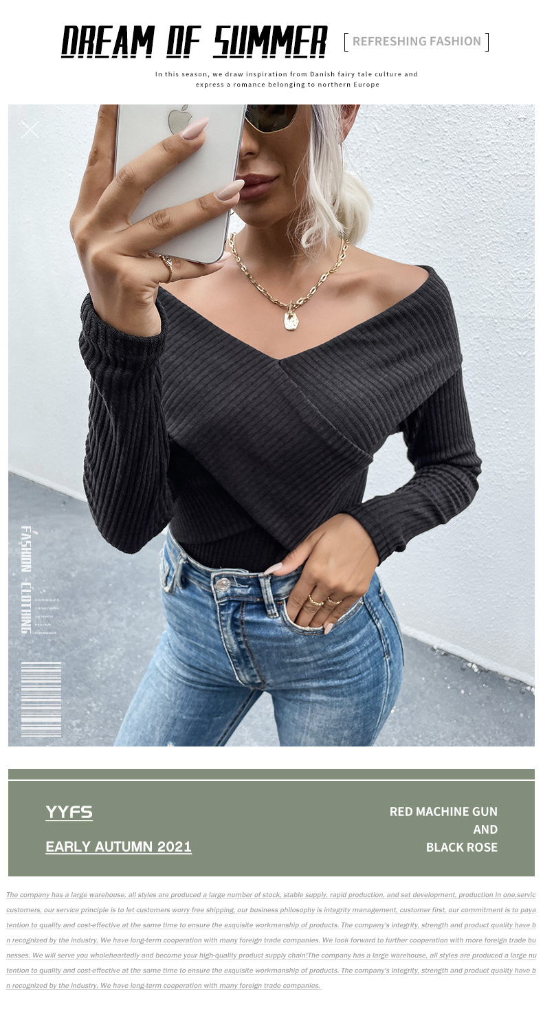 Pullover maglione con spalle scoperte, vestibilità slim, scollo a V, tinta unita_voghion.com