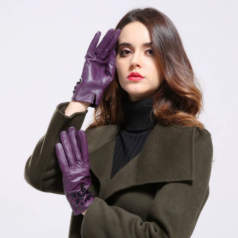 Demi-season keep warm gloves, classic elegant set, genuine leather, direct factory sales