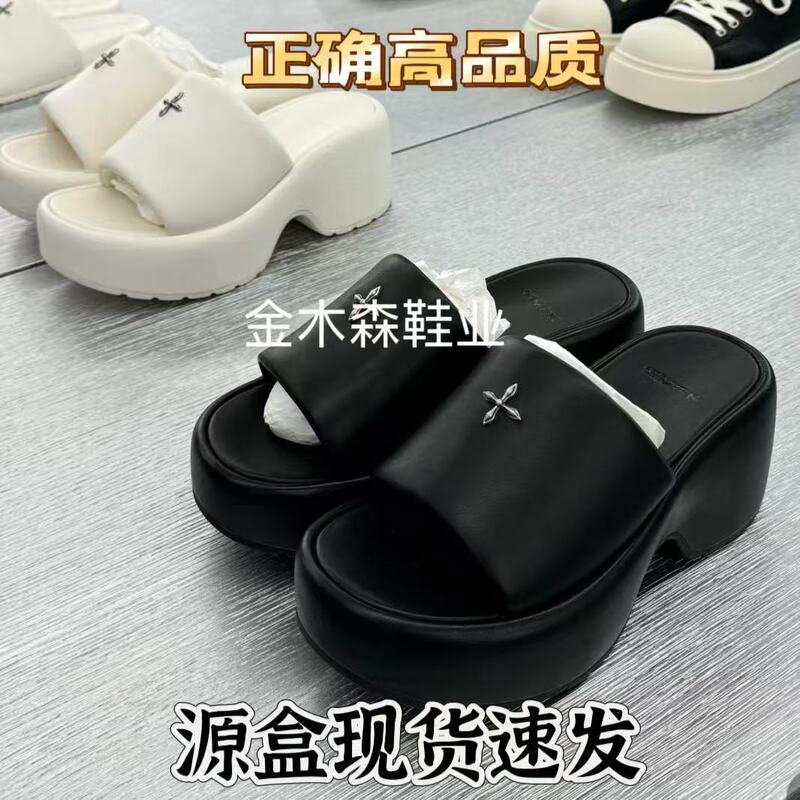 Smfk Stable Leather High-Heeled Slippers for Women, Petite Size, Cross-Strap Thick-Soled High-Heeled Slippers for Outdoor Wear in Summer Smfk Stable Leather High-Heeled Slippers for Women, Petite Size, Cross-Strap Thick-Soled High-Heeled Slippers for Outdoor Wear in Summer
