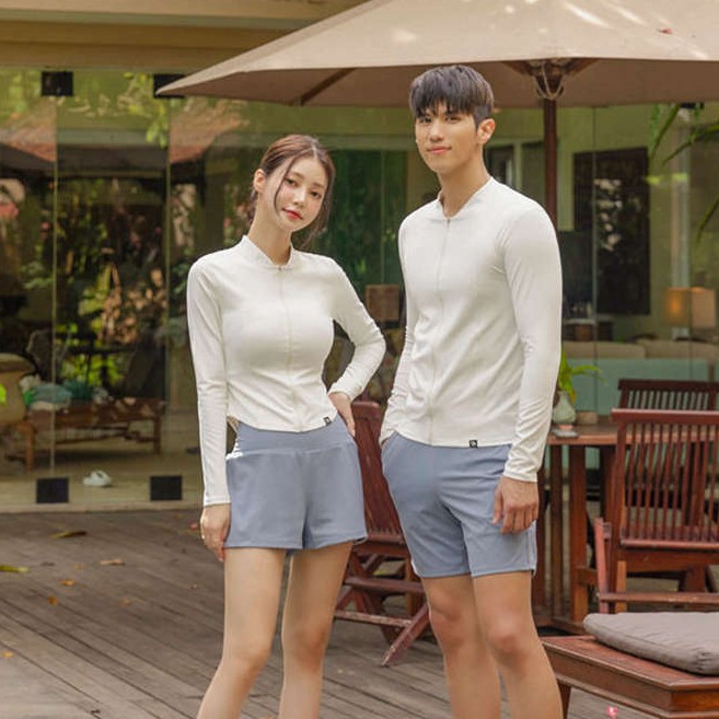 25 개의 새로운 한국 인 스타일 스포츠 선 스크린 긴 소매 빠른 건조 분할 수영 세트 여성 비치 바지 남성 서핑