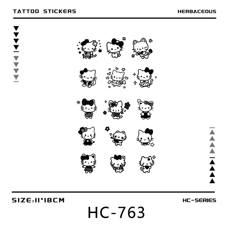 Hello Kitty Tattoo Stickers, Herbal Semi-Permanent, Waterproof, Sweat-Proof, Long-Lasting, High-End Texture, Realistic, Sexy Female Tattoo