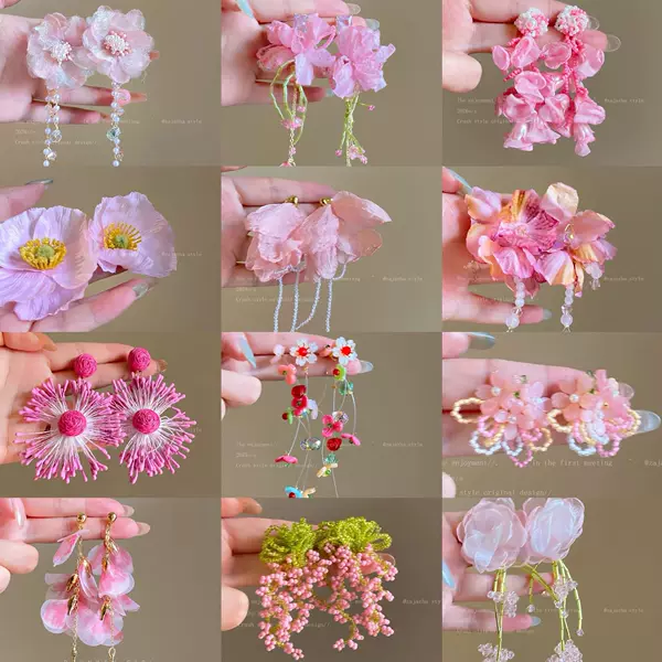 Silver Pin Diamond Super Fairy Pink Flower Earrings Mori Style Gentle Sweet Ear Stud Elegant High-end Ear Accessories for Women