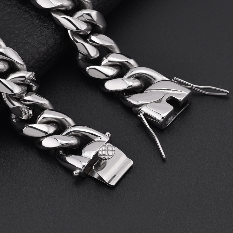 Hip-Hop Style Wish  Stainless Steel Round Grinding Cuban Bracelet Men's Titanium Steel Hip Hop Fine Polishing Dragon Head Buckle Bracelet