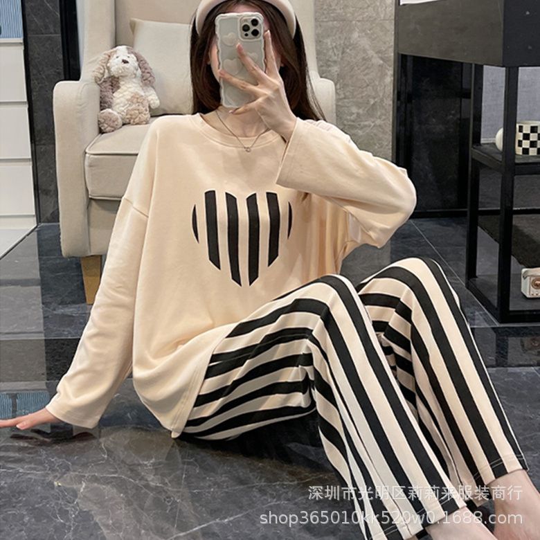 더블 롱 하트 스트라이프 팬츠