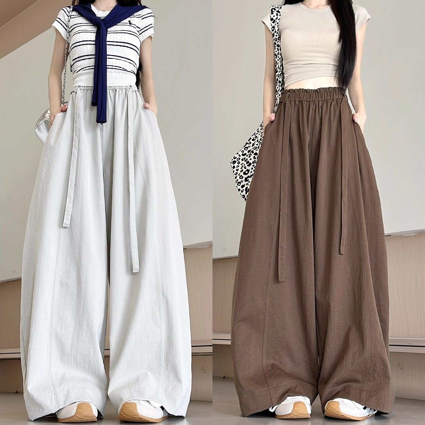 Korean-Style Spring New Model Women's Versatile Slim-Fit Pleated Casual Wide-Leg Pants with Ruffled Edges