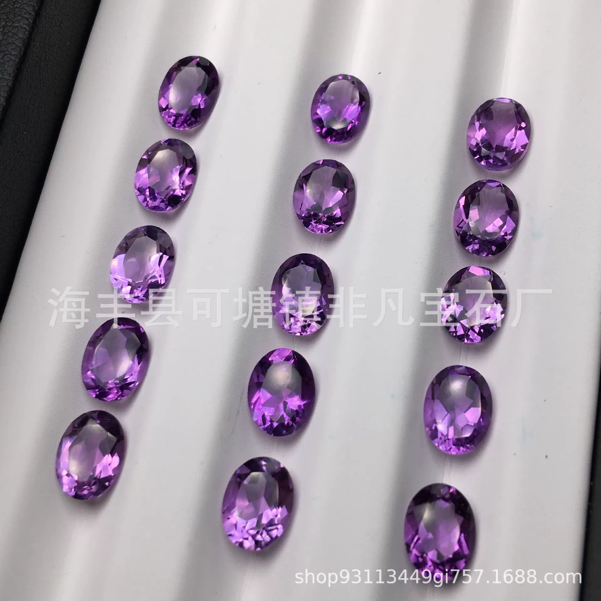 天然紫水晶戒面裸石 旦形刻面尖底 全净天然彩色宝石戒面工厂批发