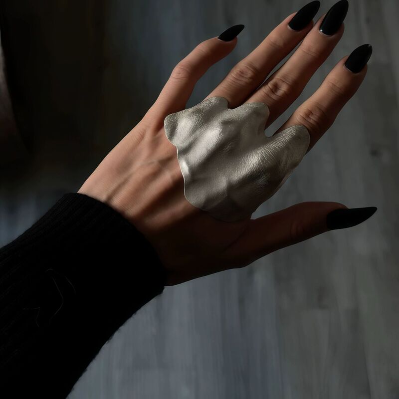 Eco-Friendly Alloy with Artistic Flair! Irregular Pleated Joint Ring, Fashionable Hip-Hop Style Armor Ring