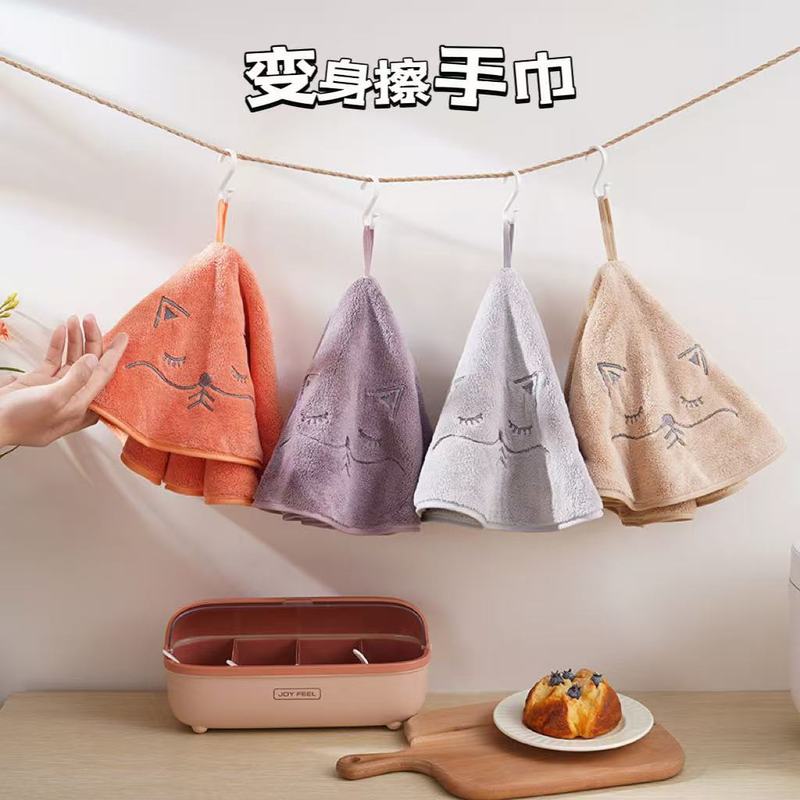 加大珊瑚绒可爱卡通猫咪网红擦手巾柔软吸水厨房家用清洁巾圆巾|undefined