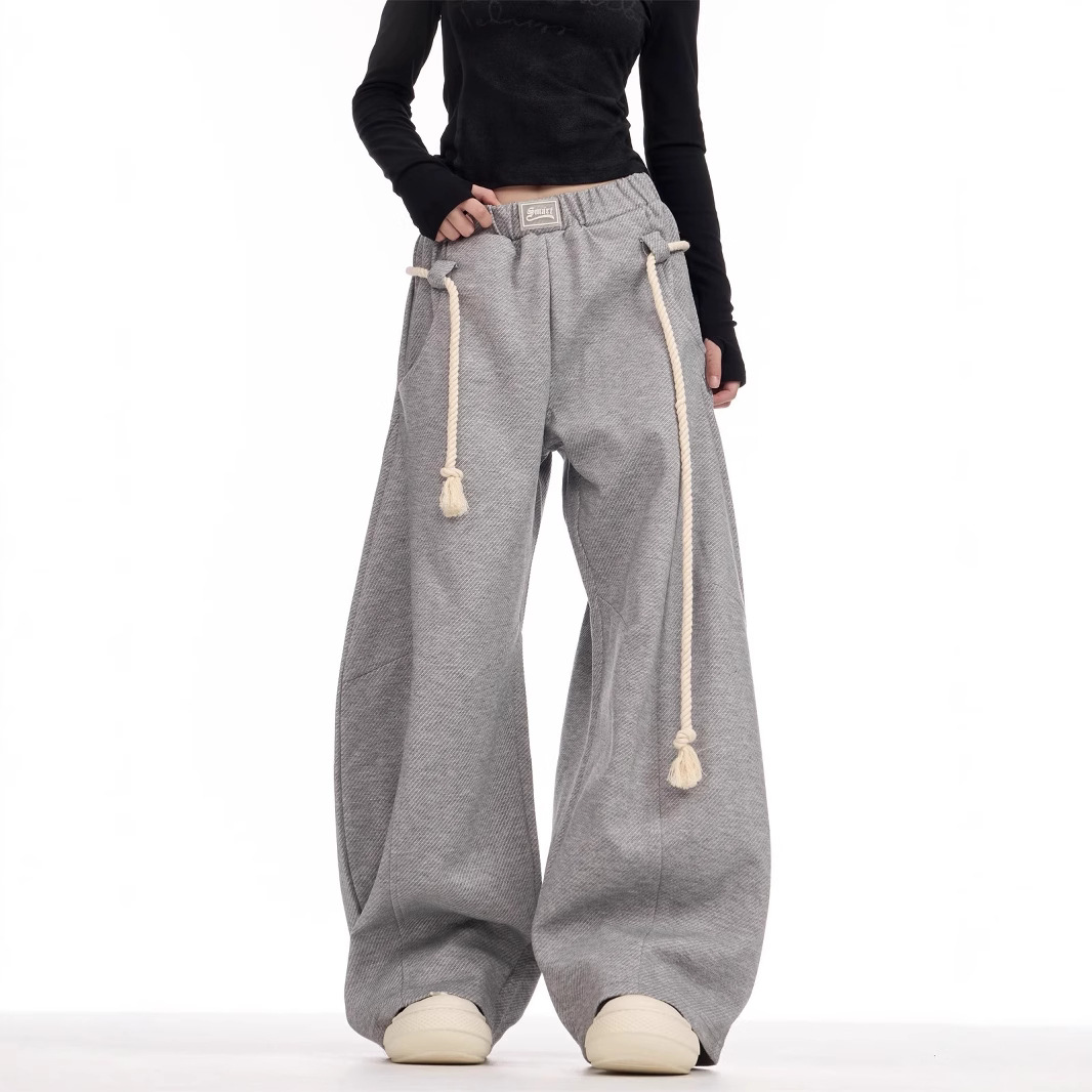 American Style Retro Sports Pants for Women, Wide-Leg Scimitar Pants, Spring and Autumn New Loose Casual Sweatpants, Straight-Leg Floor-Length Pants