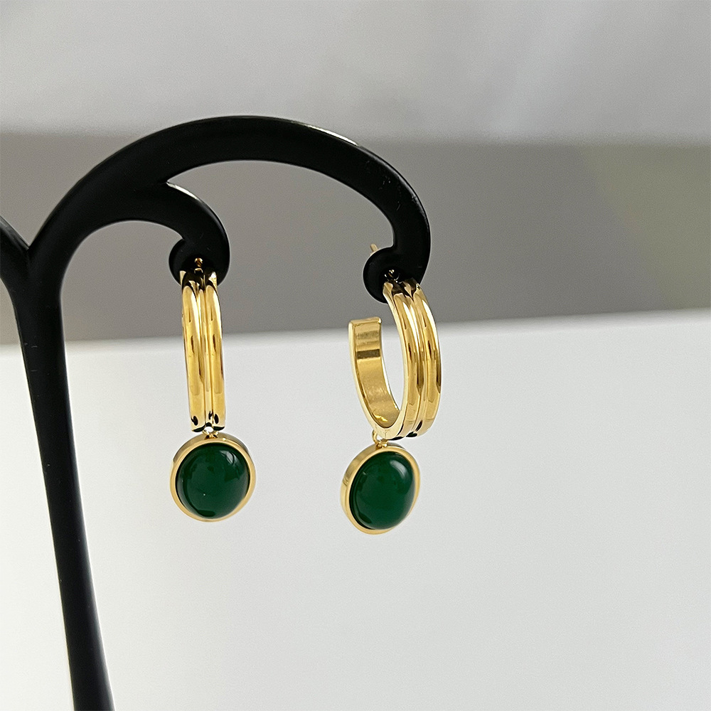 Fashion Oval Stainless Steel Plating Dongling stone Earrings Necklace