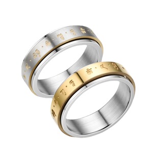 Europe and the United States retro six-character true words rotatable ring cross-border new stainless steel couple ring hand jewelry