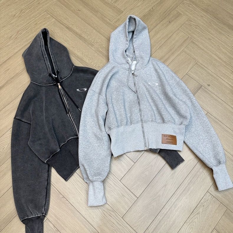 2024 Autumn Washed Embroidered Vintage Niche Antique Widened Thread Short Cardigan Hooded Jacket