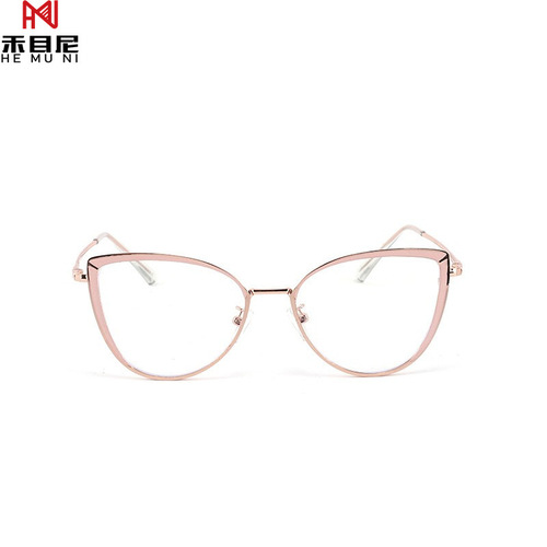 New fashionable cat-eye decorative flat mirror for women street photography travel wide-brimmed glasses frame anti-blue light stainless steel glasses frame