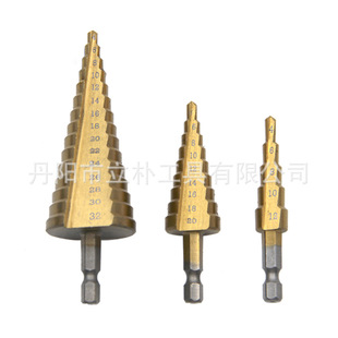 Cross-Border 4-12/4-20/4-32mm Hexagonal Handle Straight Groove Titanium-Plated Step Drill Set Three-Piece Pagoda Drill Bit