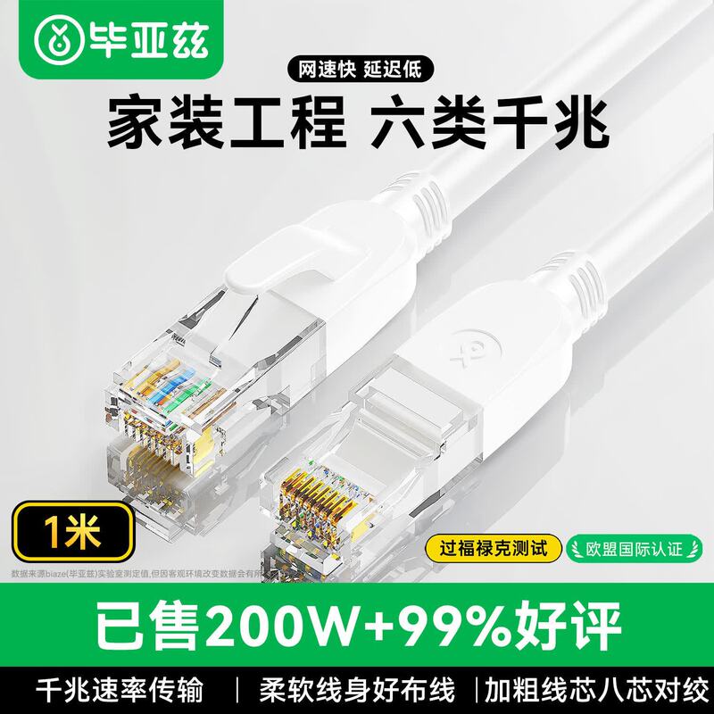 Biaz Class 6 Network Wire White Gigabit High Speed Broadband Wire CAT6 Class 8 Core Twisted Finished Jumper