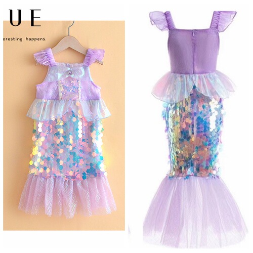 Girls' Mermaid European and American Princess Dress with Sparkling Fish Tail, Body-Shaping Performance Dress, Strap, Colorful Mermaid Tail Skirt