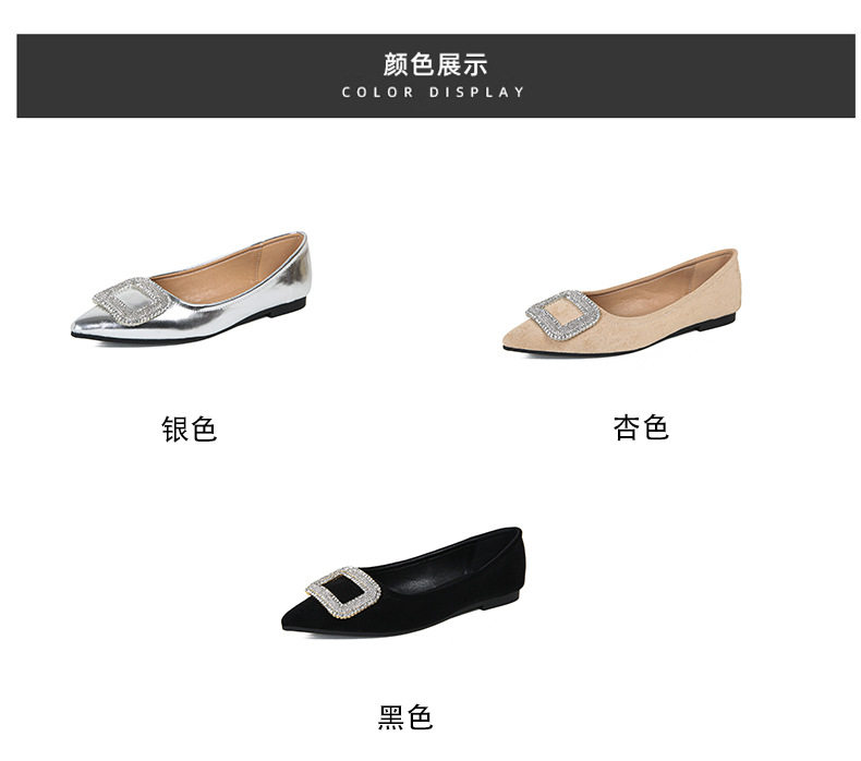 Giày búp bê nữ mũi nhọn đính đá lấp lánh gót thấp 1–3 cm — Màu bạc, Màu mơ, Màu đen chi tiết 6