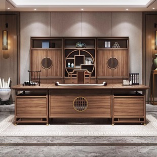 New Chinese Style High-End Ebony Wood Boss Desk Office Desk Chairman All Solid Wood Executive Desk Office Combination Furniture