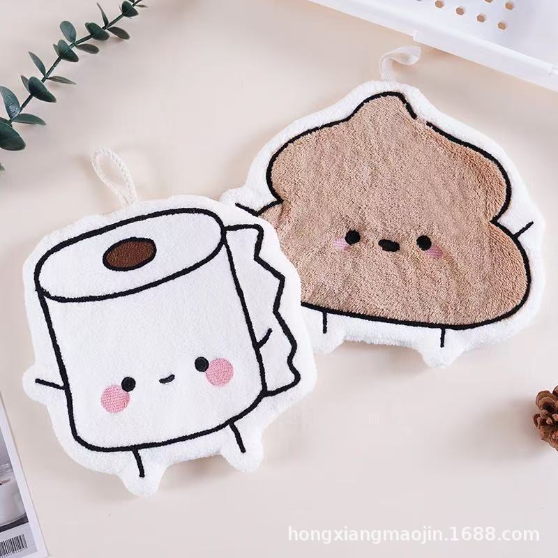 Cross-Border Creative Cartoon Poop Coral Velvet Hanging Hand Towel Deodorizing Bathroom Toilet Small Towel Drop Shipping
