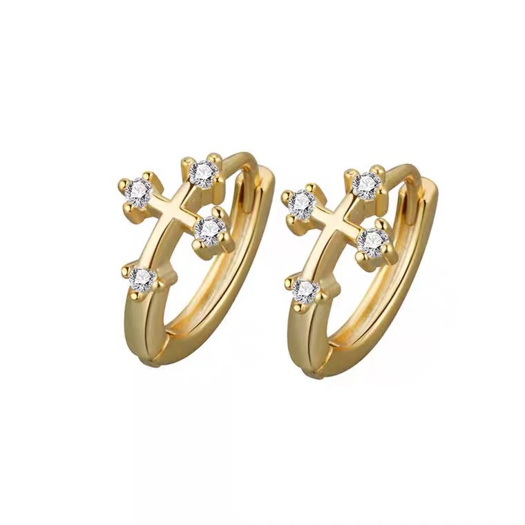 Nova versão coreana com fivela cruzada cravejada de diamantes para mulheres com um design de nicho, brincos simples e elegantes, anéis e brincos_voghion.com