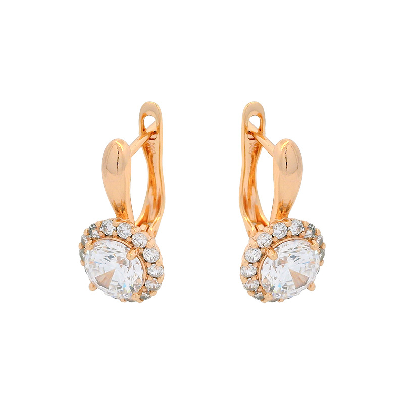 Xuping incrustado Zircon estilo ruso en forma de D pendientes de aretes de moda retro geometría aretes redondos al por mayor mujeres