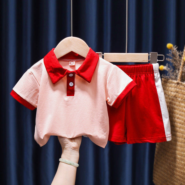 儿童学院风套装男女宝宝夏季新款可爱女童运动休闲短袖两件套