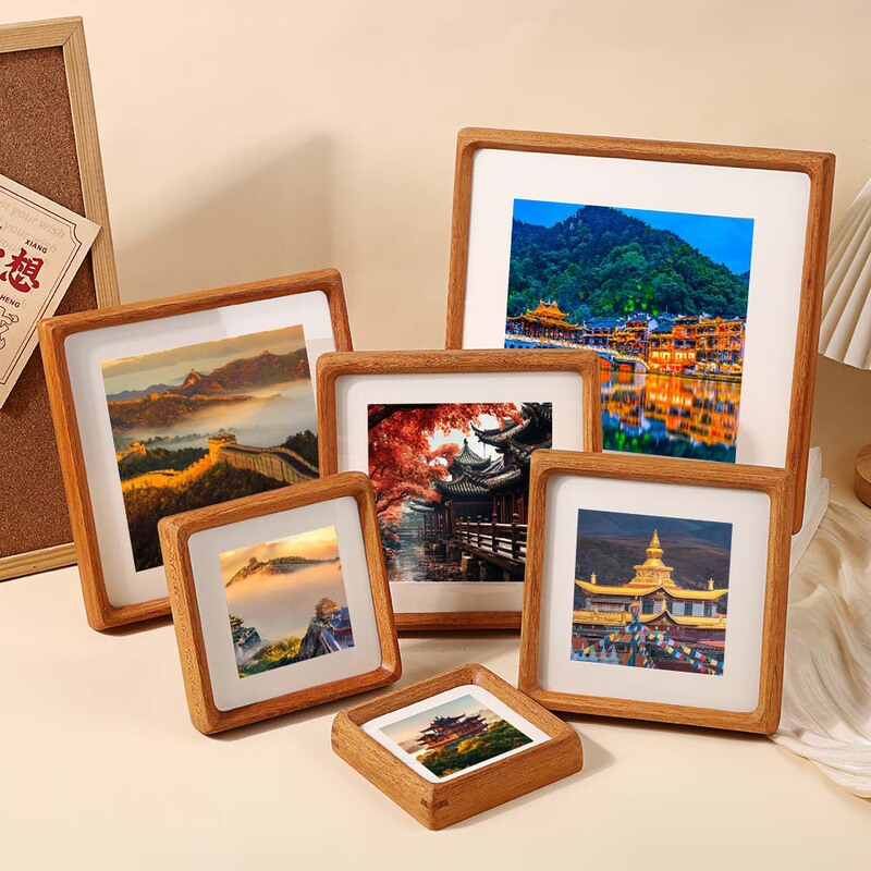 Golden sandalwood element photo frame creative three-dimensional teak photo frame watercolor oil painting simple wind mounted photo frame wholesale