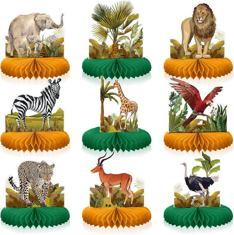 Jungle Animal Honeycomb Centerpieces, Safari Animal-Themed Boy Birthday Decorations, Baby Shower