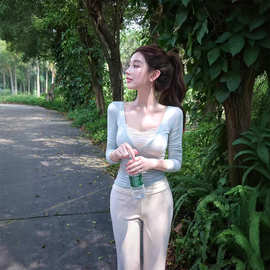TZ7149辣妹纯欲风假两件长袖上衣秋冬新款修身内搭显白针织衫女