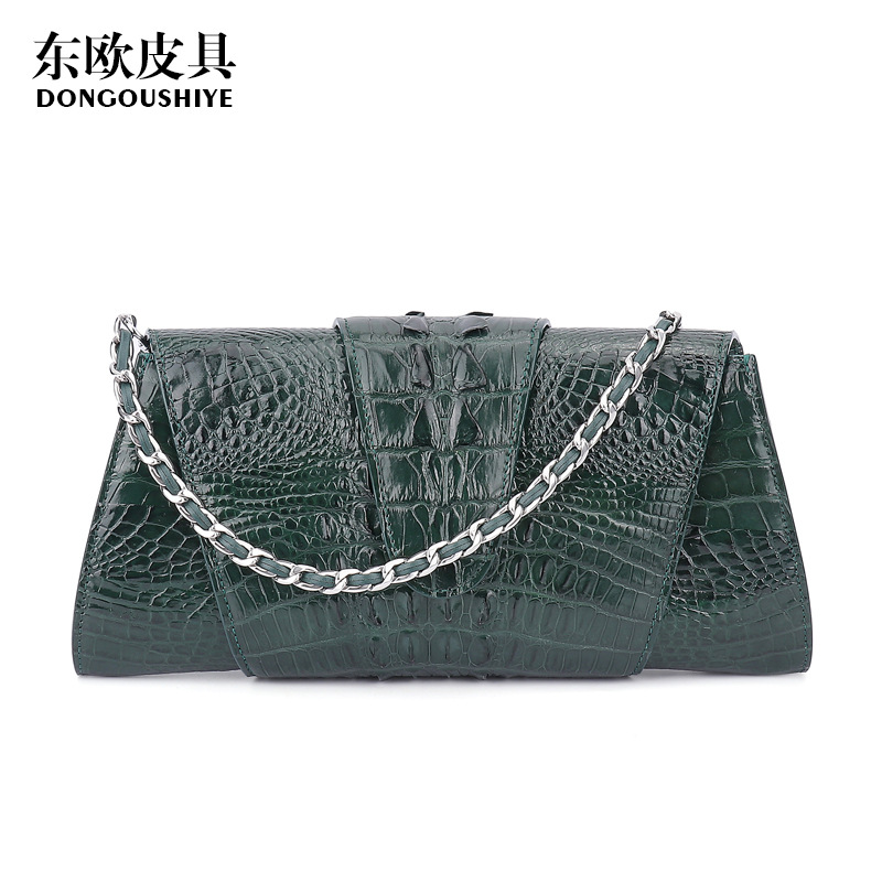 New Women's Evening Bag, Small Crossbody Party Clutch, Crocodile Embossed Chain Square Bag