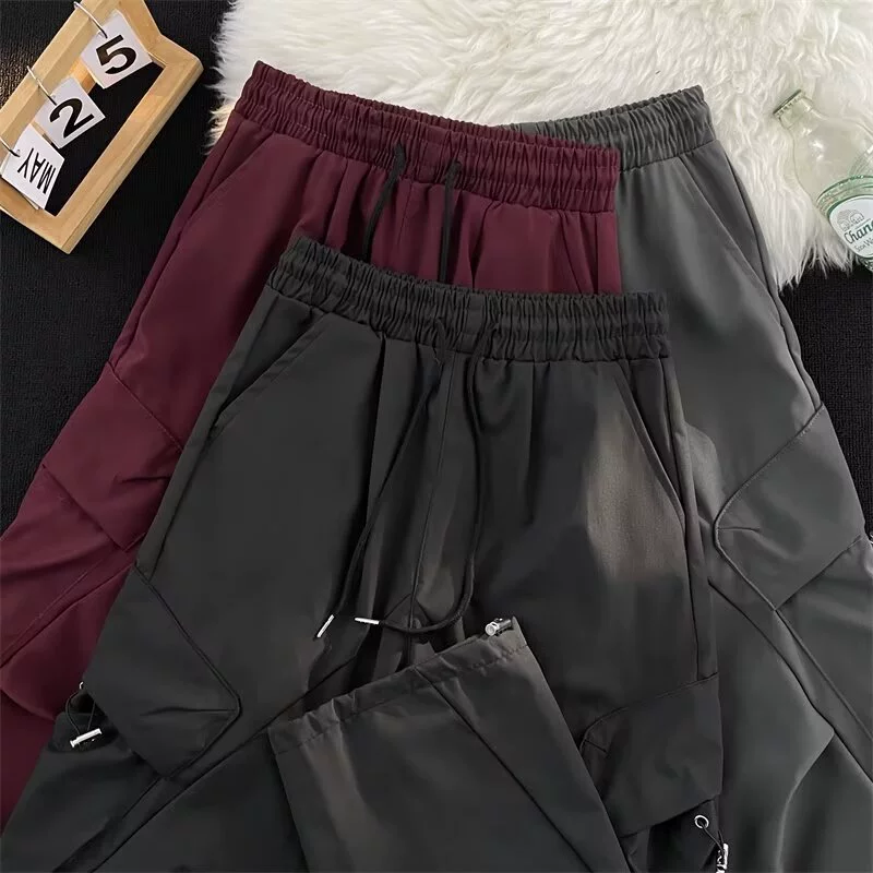 Retro solid trousers, American style, plus size, loose straight fit