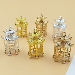 Diy合金アクセサリーアクセサリー古風小凉亭六角屋根裏古鐘花嫁宝塔ヘアピン頭飾り材料