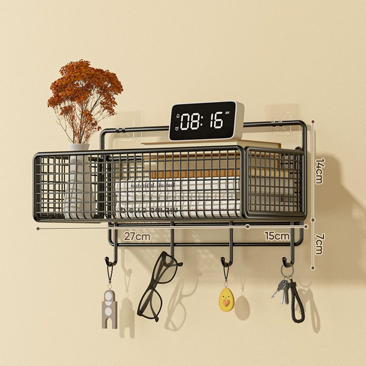 Wall-mounted shelf accessory, hanging shelf, load-bearing, hooks, 2 sizes (black/white)