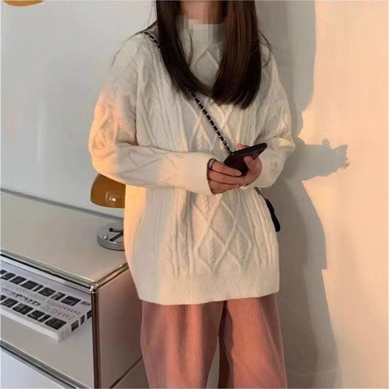 Soft and Waxy Milk Style Lazy Style Twist Pullover Knitwear for Women 2025 Autumn and Winter New Loose Round Neck Outer Knitwear for Women