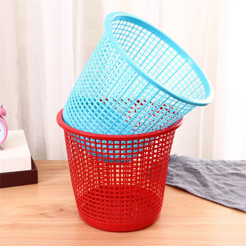 Home-grown trash can round plastic storage home office wastepaper basket mesh trash basket wholesale