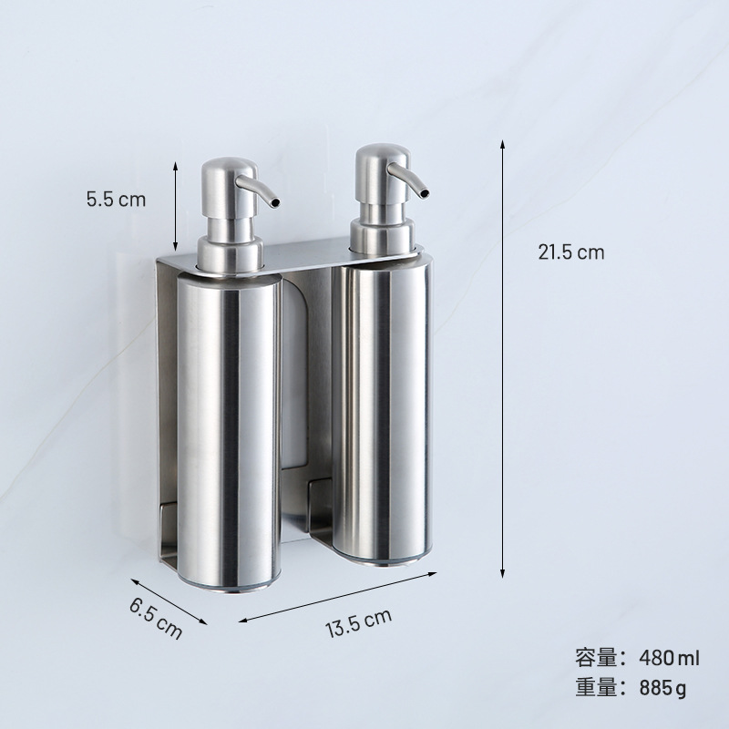 Dispensador de jabón de pared de acero inoxidable para baño de hotel transfronterizo, champú de baño, gel de ducha y dispensador de jabón
