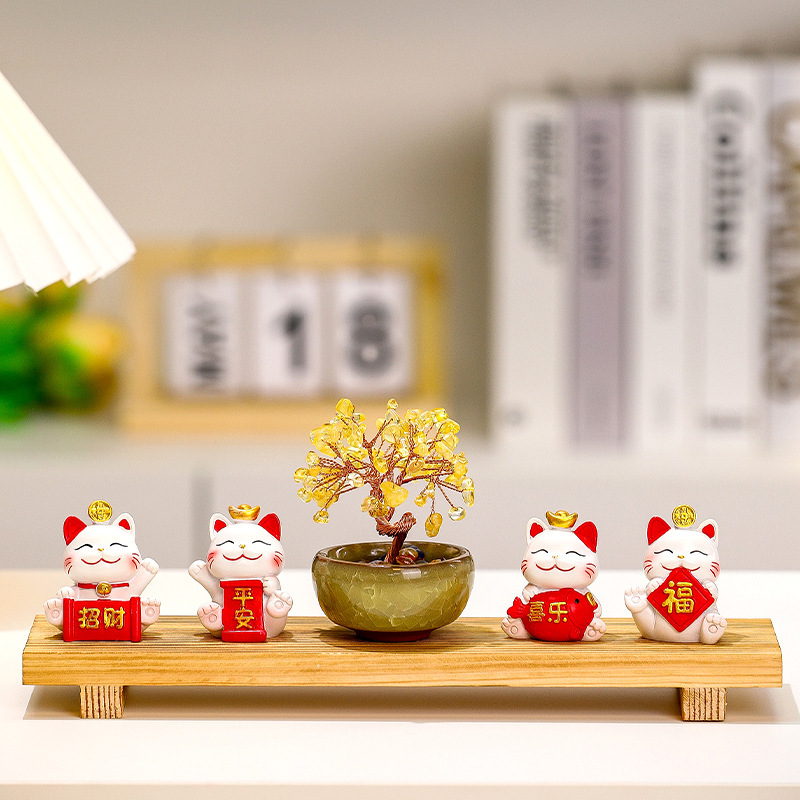 Fortune Tree, Lucky Cat, Crystal Tree Ornament, Living Room Shop Front Desk Decoration, Housewarming Opening Gift