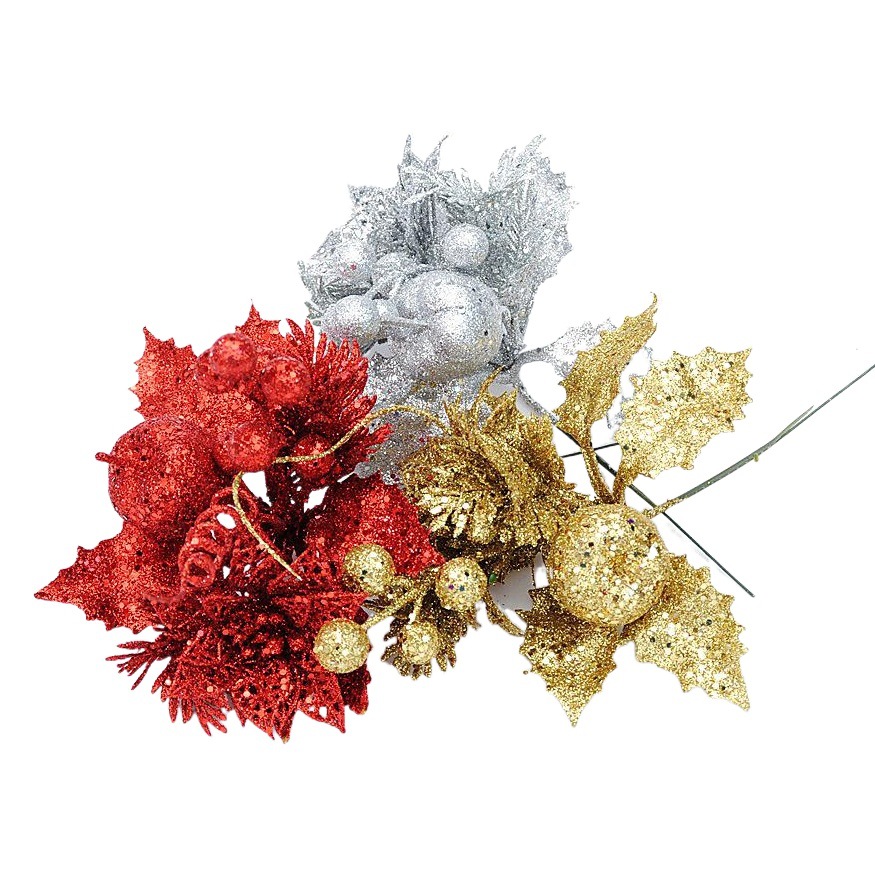 Flores navideñas artificiales, flores decorativas, piñas, arreglos florales, esquejes, accesorios para bodas, suministros de decoración navideña al por mayor