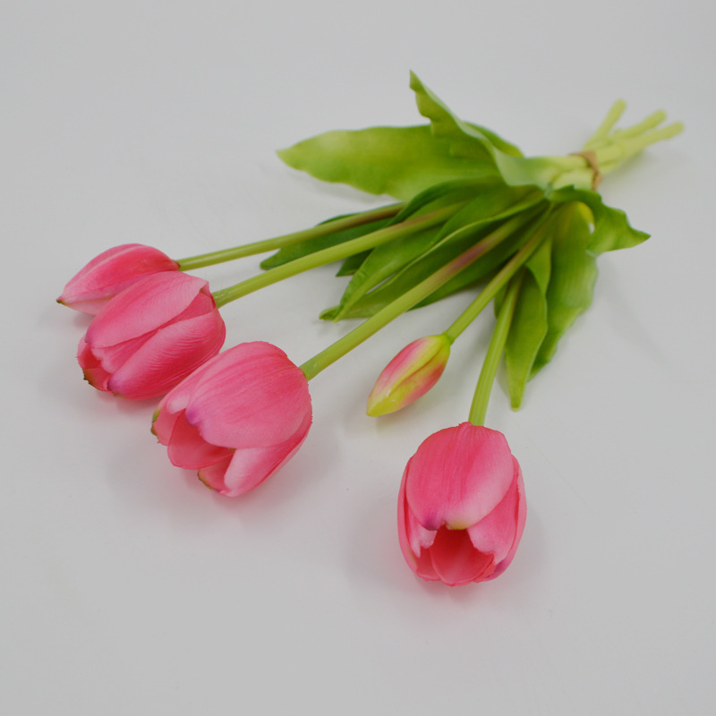 Simulación de flores de tulipas de goma blanda PE látex de goma de goma de flores de tulipas Simulación de flores humectantes 5 tulipas