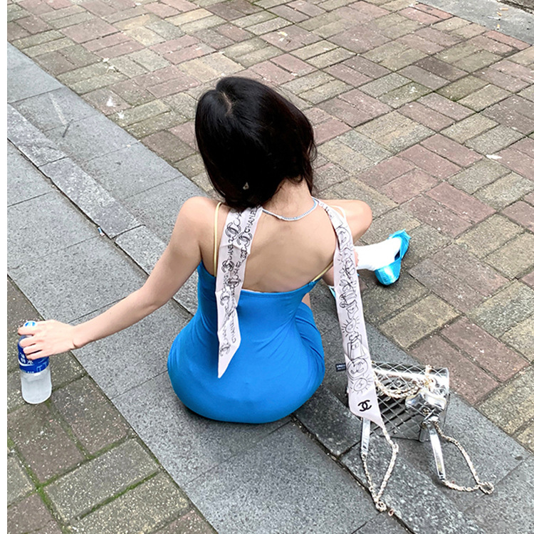 小柄な女性向けのスリムなレトロサスペンダードレス、夏のプリントヒップカバーショートスカート、新しいアメリカンスタイルのウエストデザイン|undefined