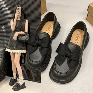 Women's Leather Shoes 2024 Spring and Autumn Single Shoes Thick-Soled Height-Increasing Black Shoes to Match Skirts Mary Jane Loafers Low Heel