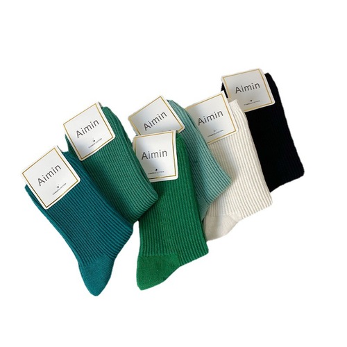 New Spring and Summer Socks for Girls, Gradient Green College Style, Fresh and Sweet, Long Leg Socks for Ladies, Bunchy Socks