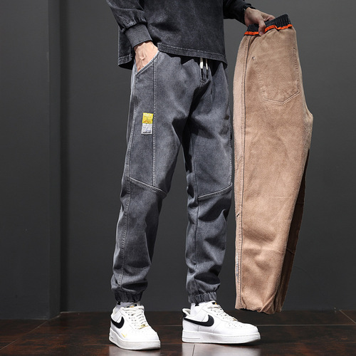 Men's Winter Outdoor Denim Jeans Four-Directional Stretch Comfortable Fitting Comfortable Pants Wrinkle-Resistant Loose Comfortable Casual Pants