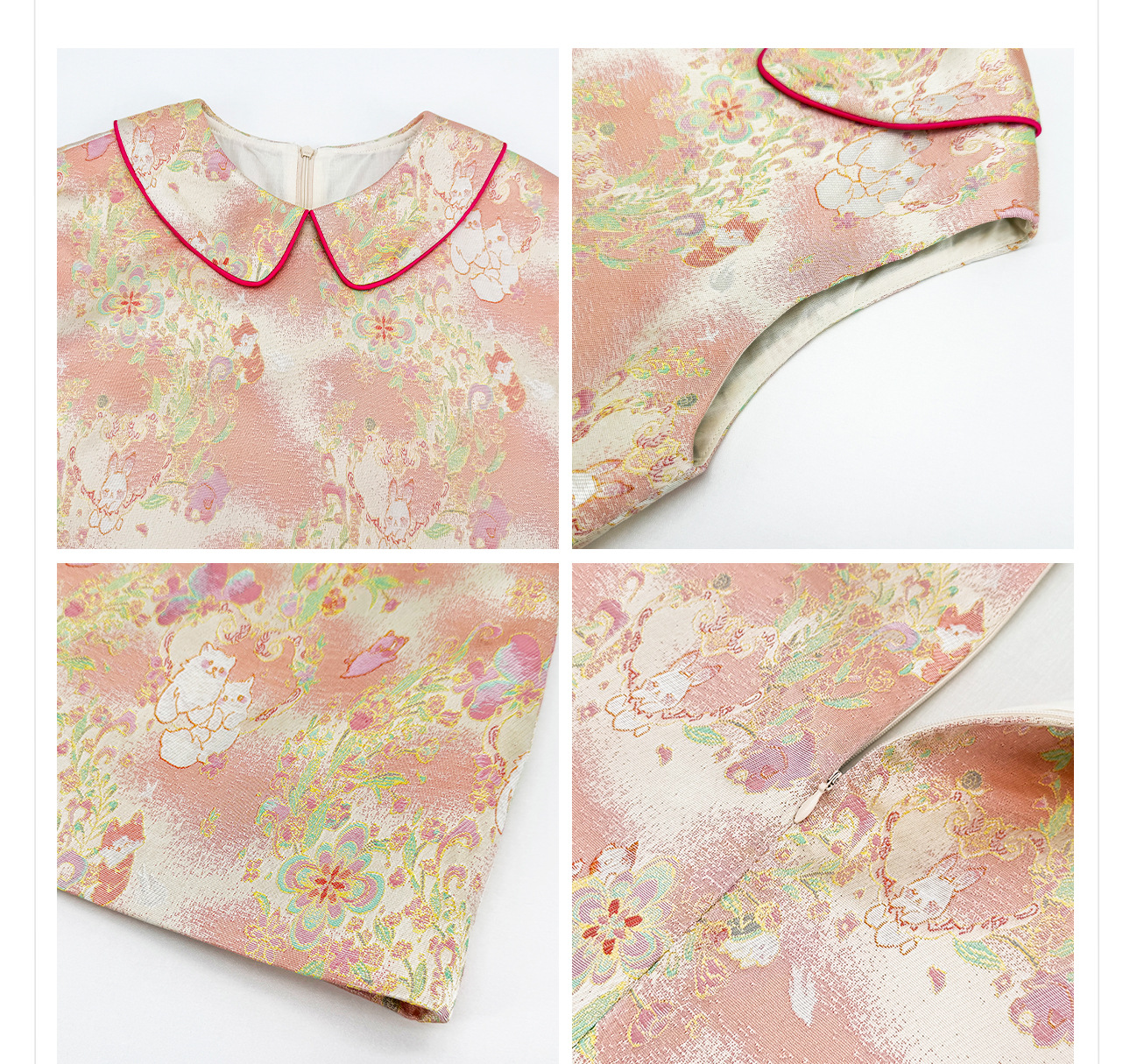 Bộ áo gile + chân váy nữ phong cách Trung Hoa mới, chất liệu jacquard cao cấp, form thắt eo thanh lịch — Áo khoác Carmine, Trang phục [Áo khoác màu hồng+váy đỏ], Màu đỏ nửa váy chi tiết 12